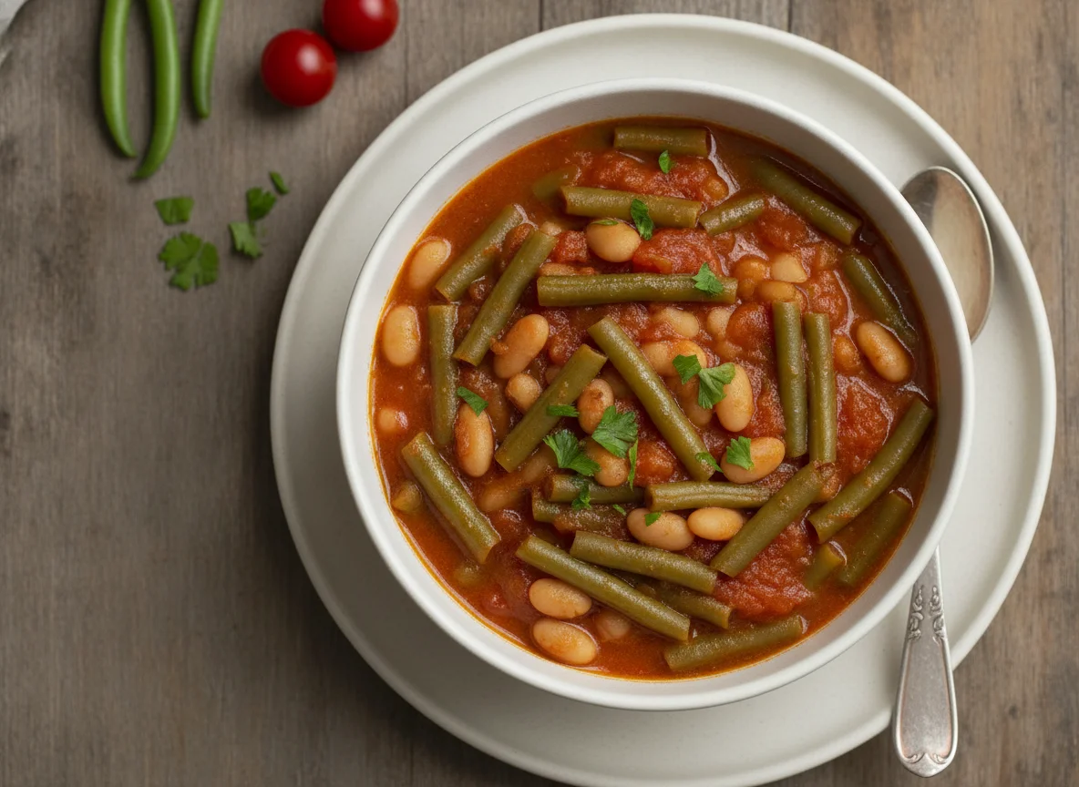 Grüne Bohnen Eintopf mit Tomatensauce photo
