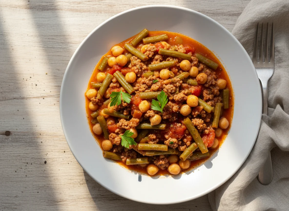Grüne Bohnen mit Hackfleisch photo