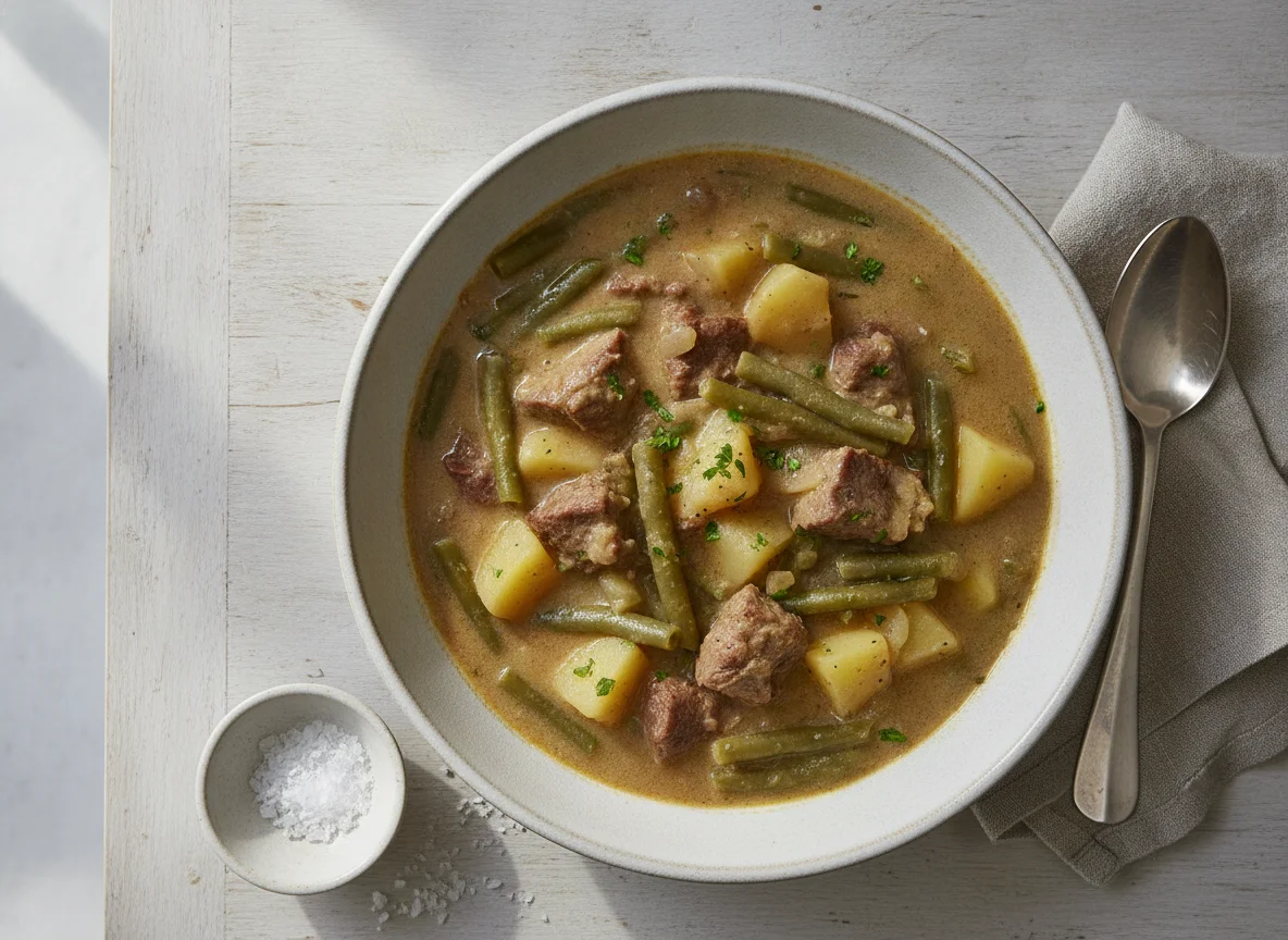 Grüne Bohneneintopf mit Rindfleisch photo