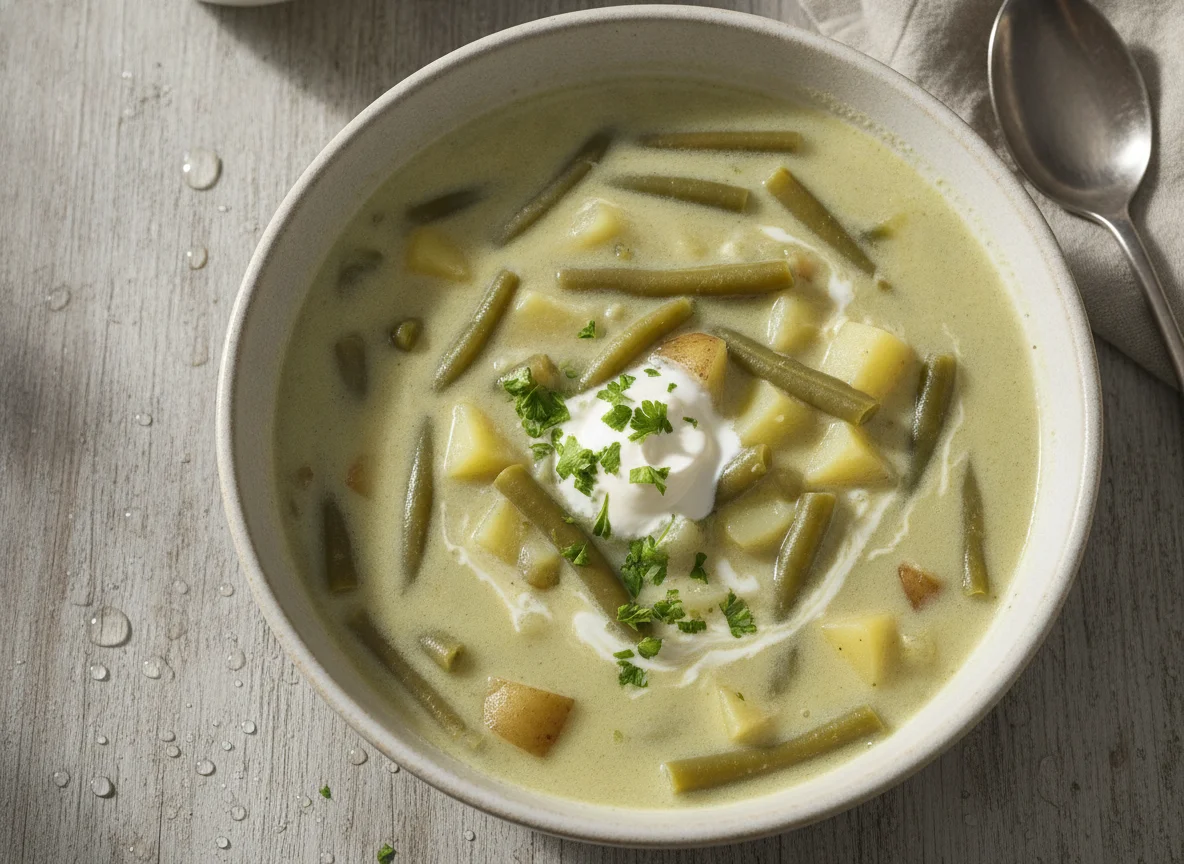 Grüne Bohnensuppe mit Sahne photo