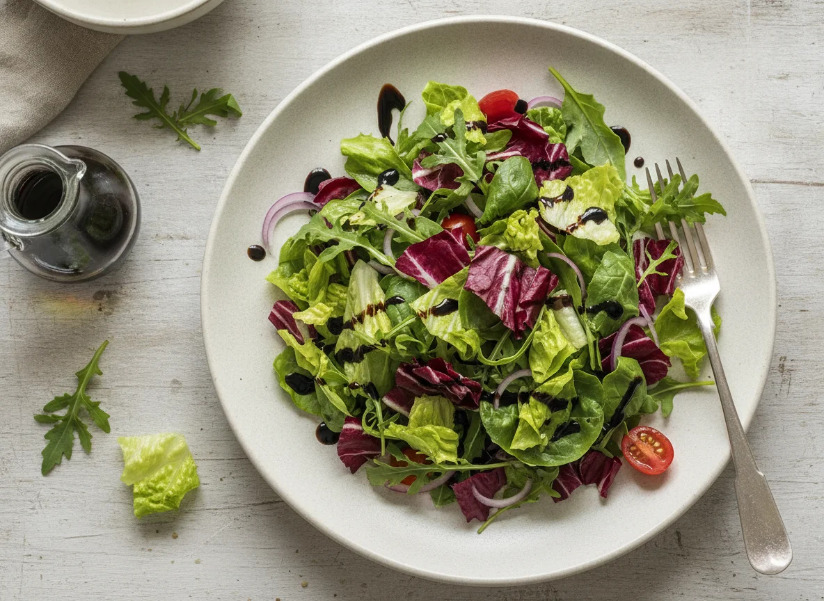 Grüner Blattsalat mit Balsamico-Dressing photo