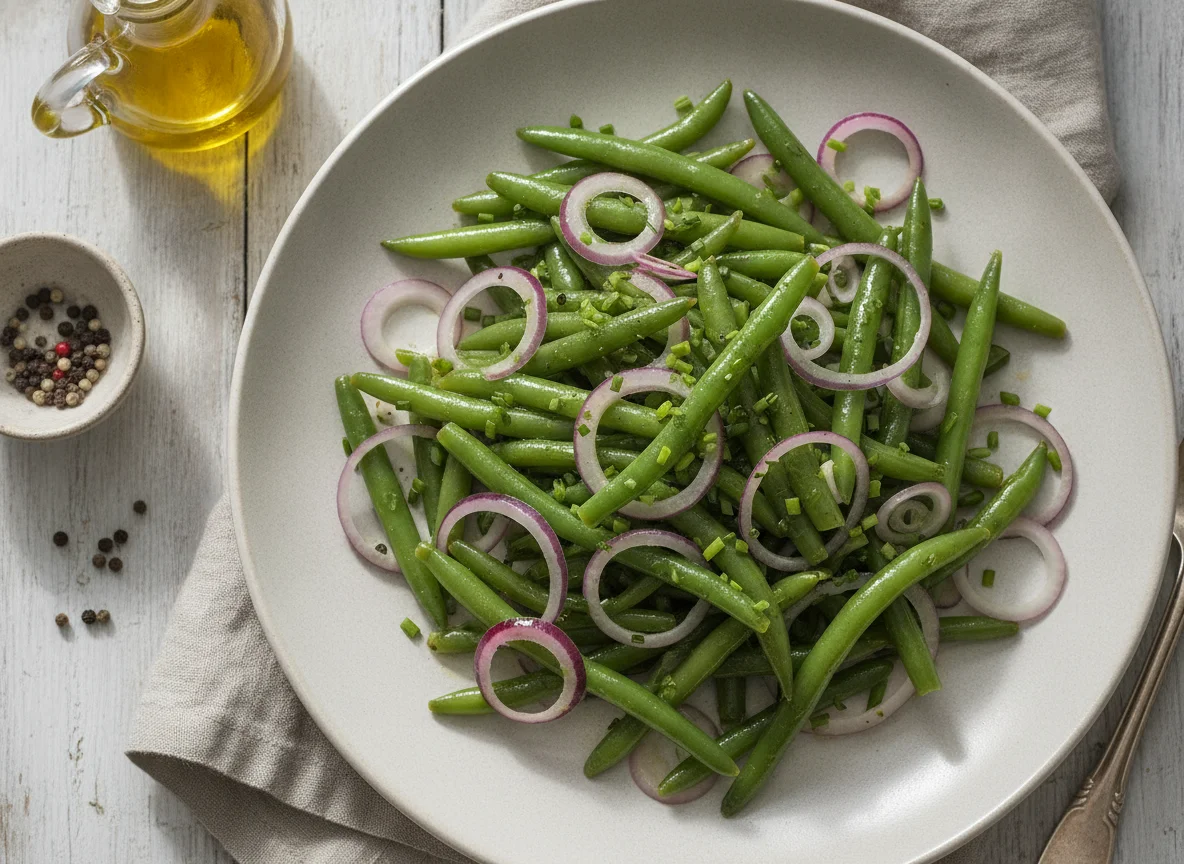Grüner Bohnensalat mit Zwiebeln photo