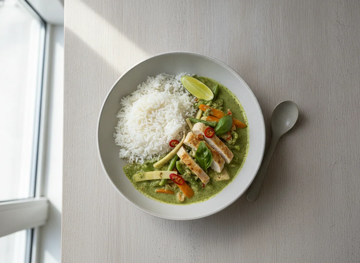 Grünes Thai-Curry mit Jasminreis photo