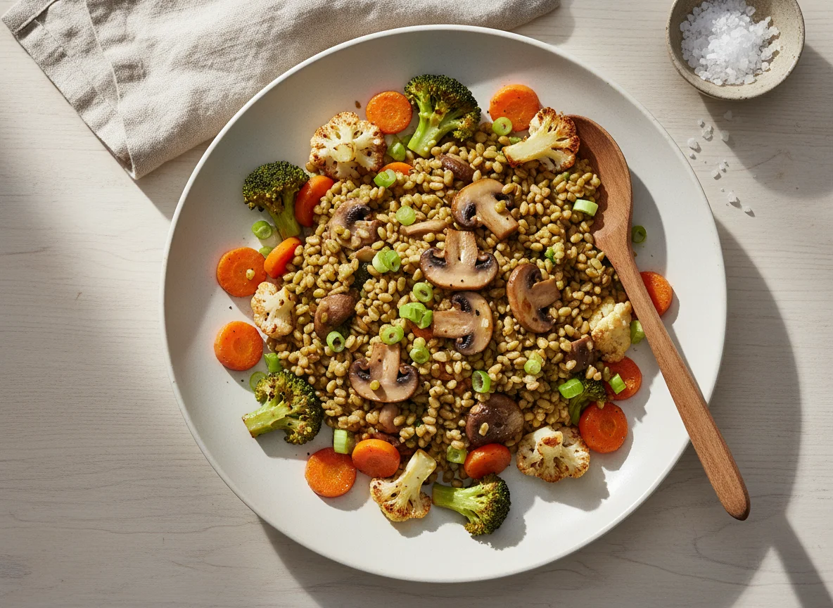 Grünkernpfanne mit Gemüsebeilage photo