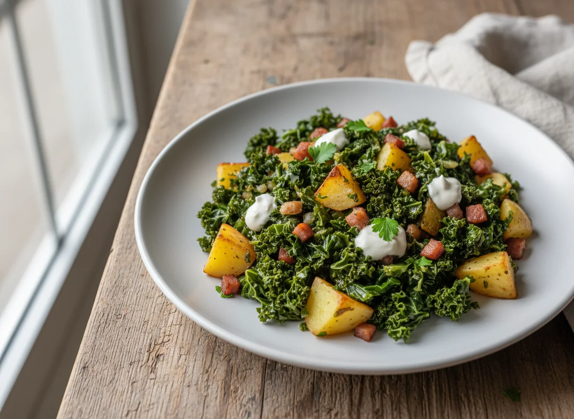 Grünkohl mit Kartoffeln und Speck photo