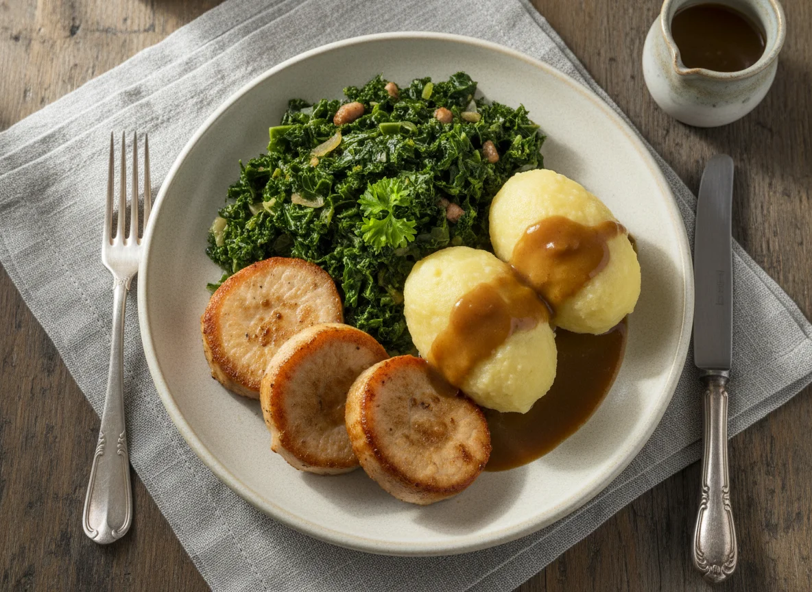 Grünkohl mit Kassler und Klößen photo