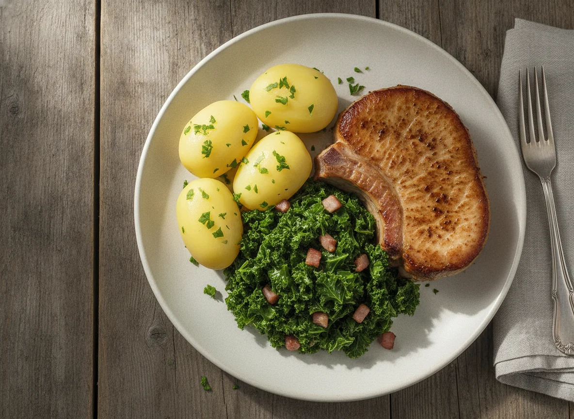 Grünkohl mit Kassler und Salzkartoffeln photo