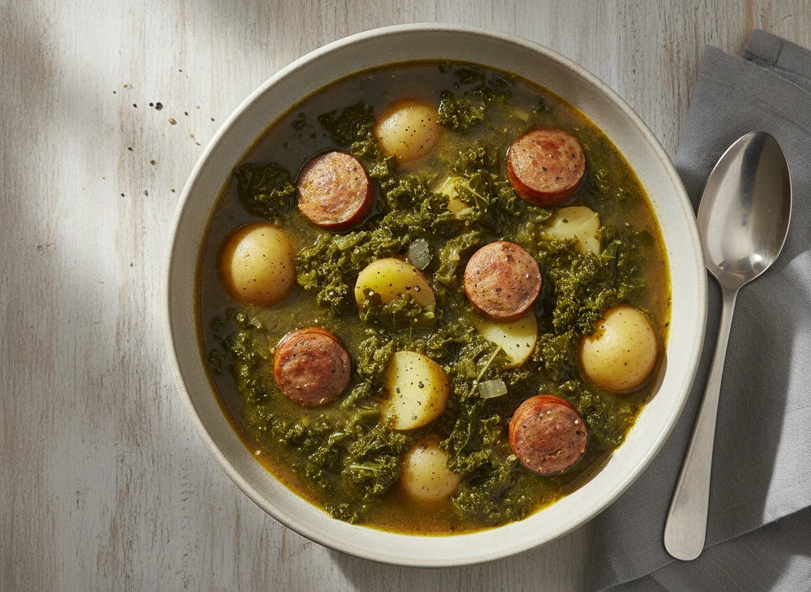 Grünkohleintopf mit Mettwurst und Kartoffeln photo