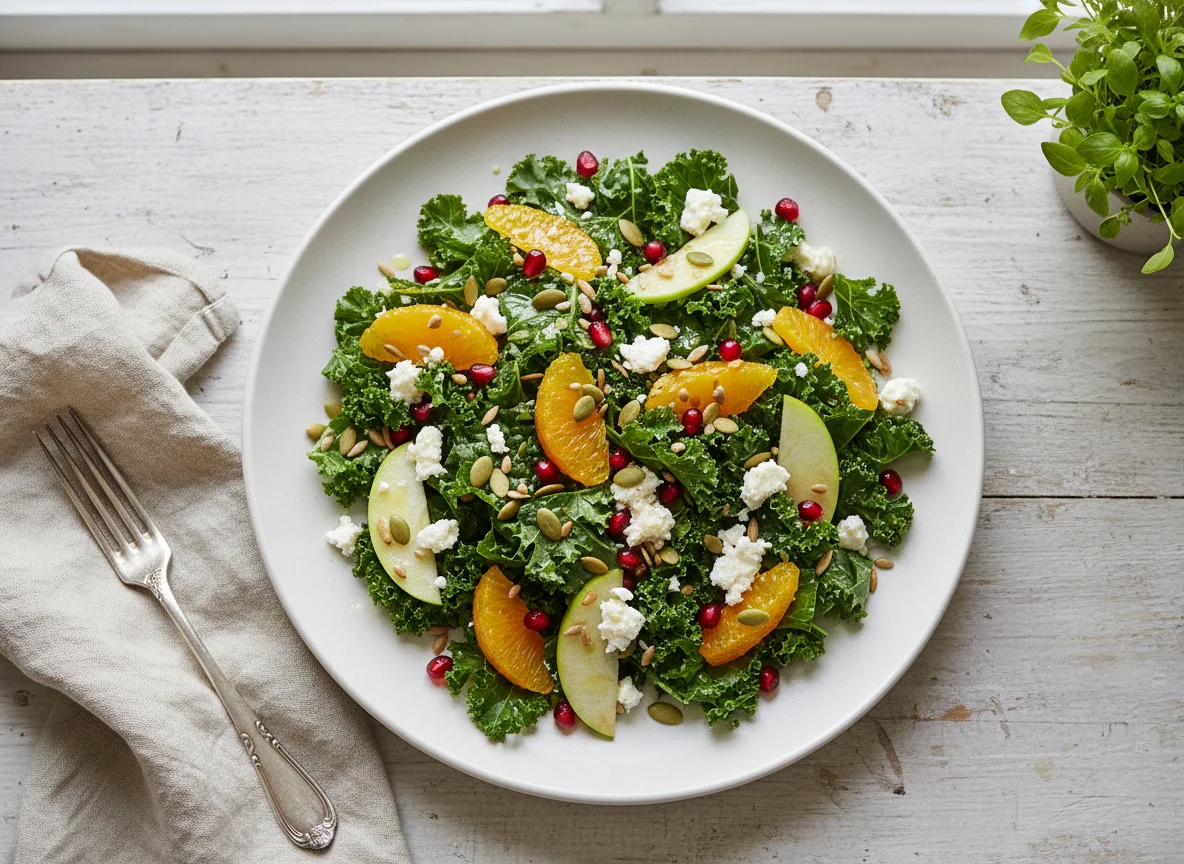 Grünkohlsalat mit Feta, Orange und Granatapfel photo