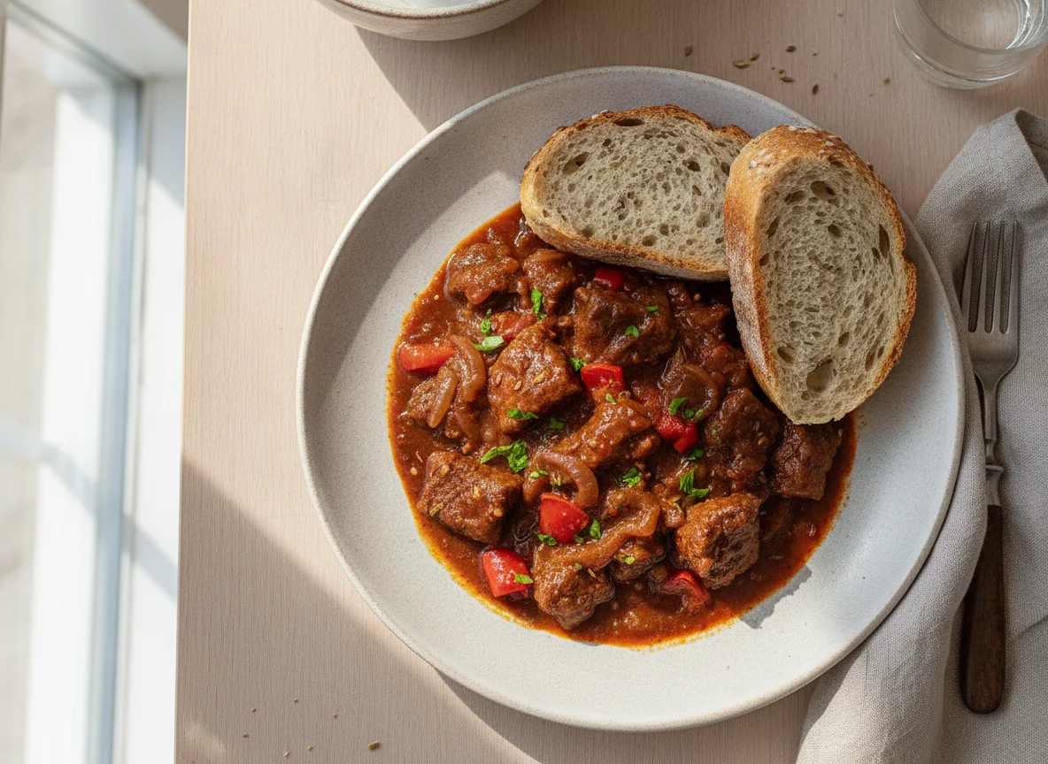 Gulasch mit Baguette photo