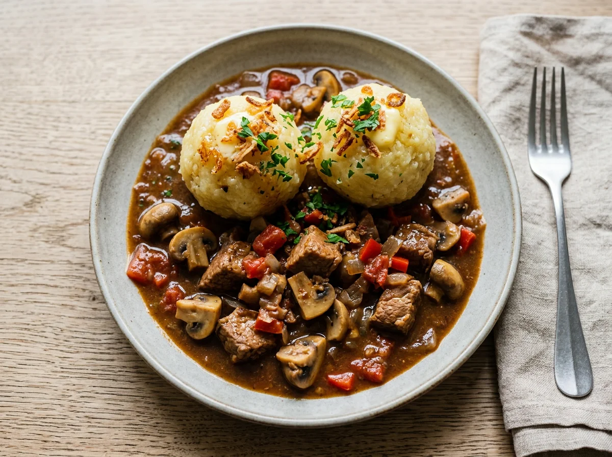 Gulasch mit Kartoffelklößen photo