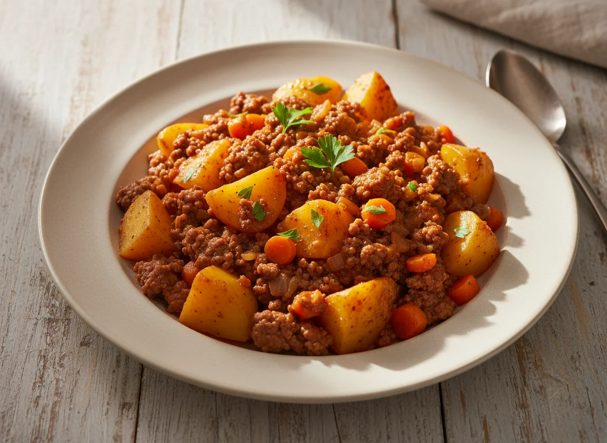 Gulasch mit Kartoffeln und Karotten photo