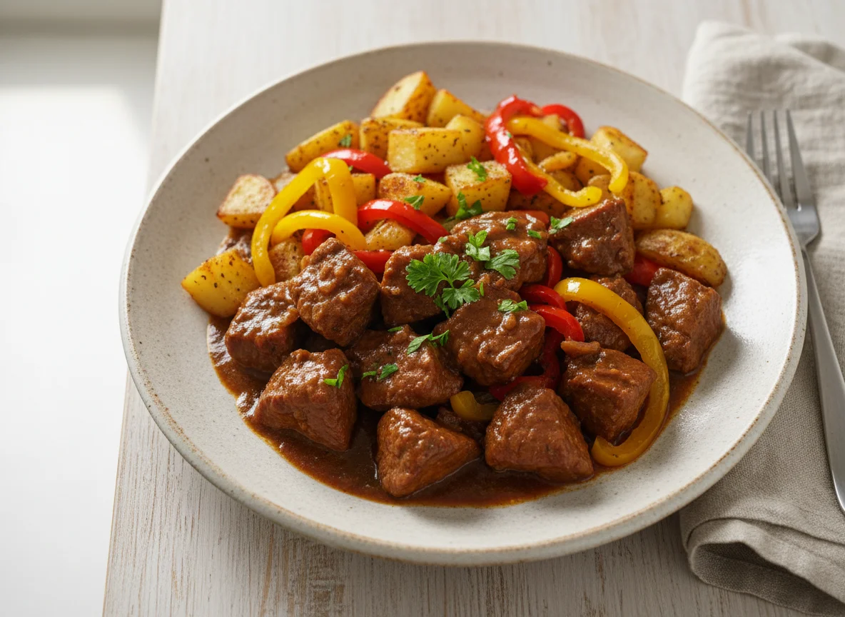 Gulasch mit Kartoffeln und Paprika photo