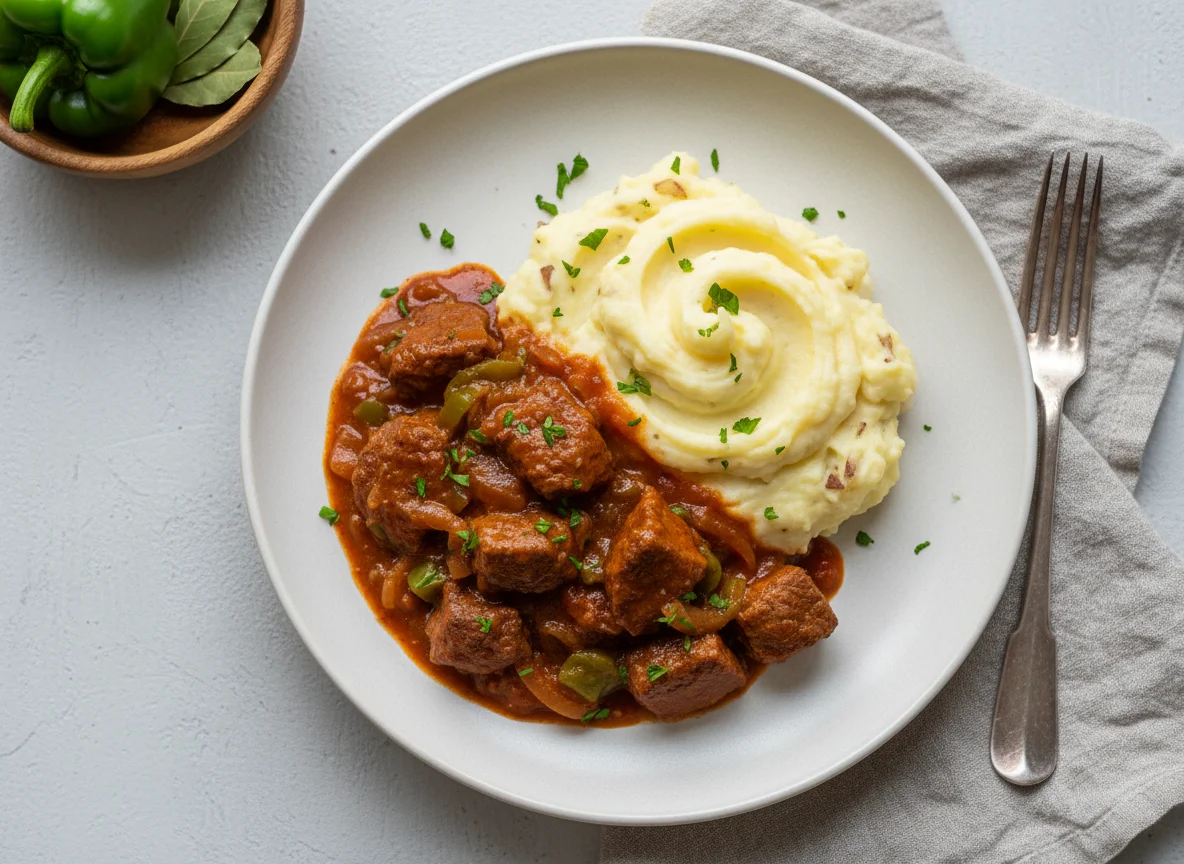 Gulasch mit Kartoffelpüree photo