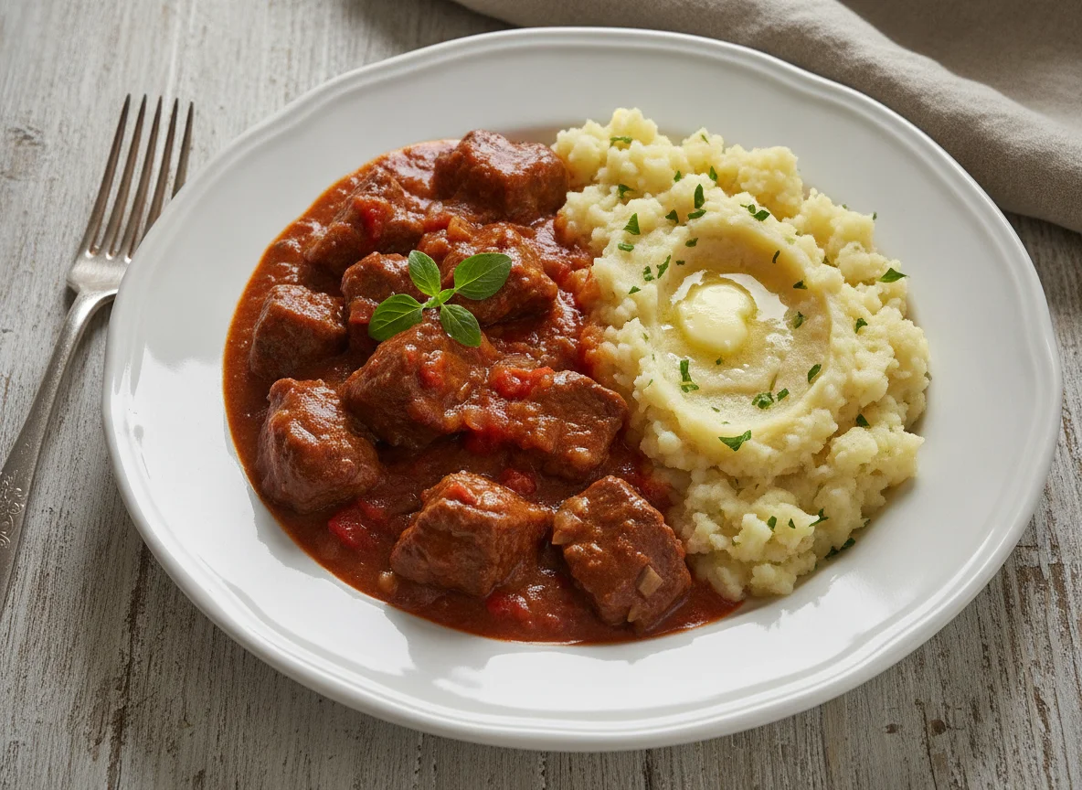 Gulasch mit Kartoffelstampf photo