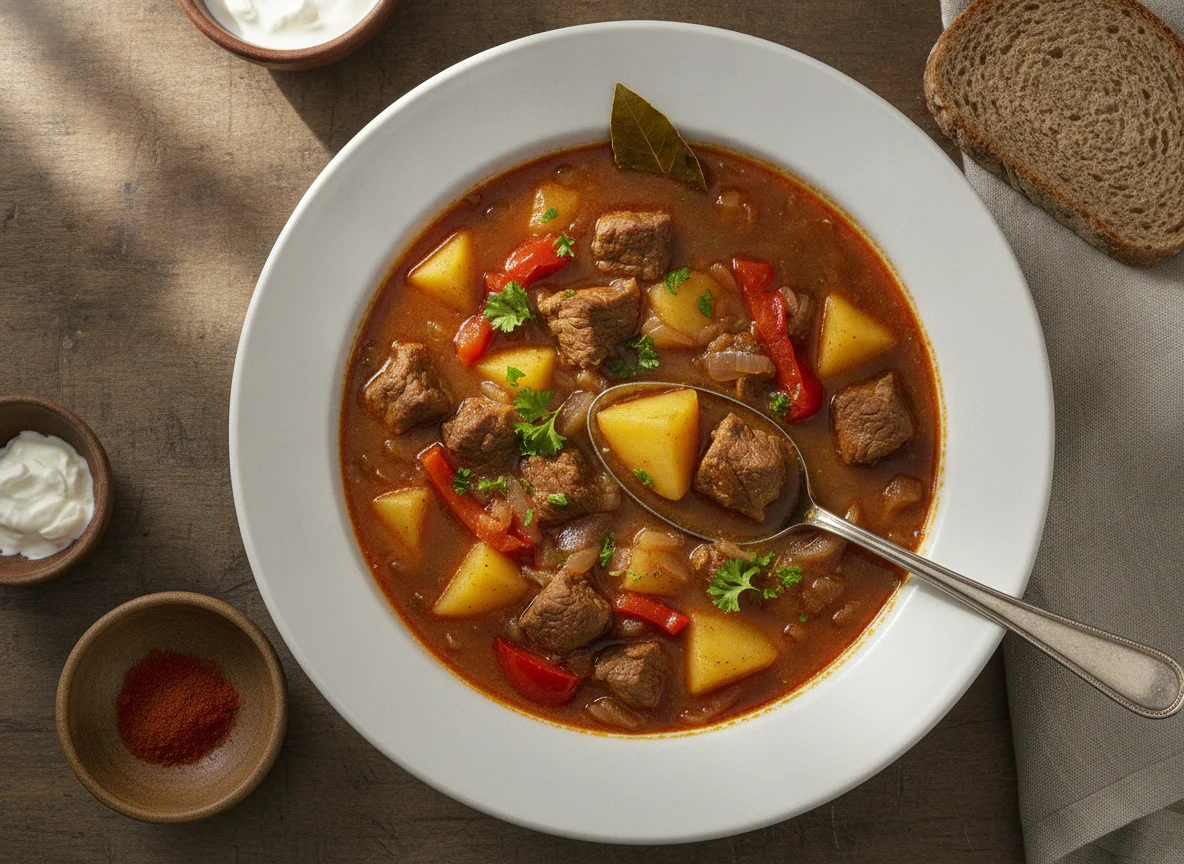 Gulaschsuppe mit Kartoffeln und Rindfleisch photo