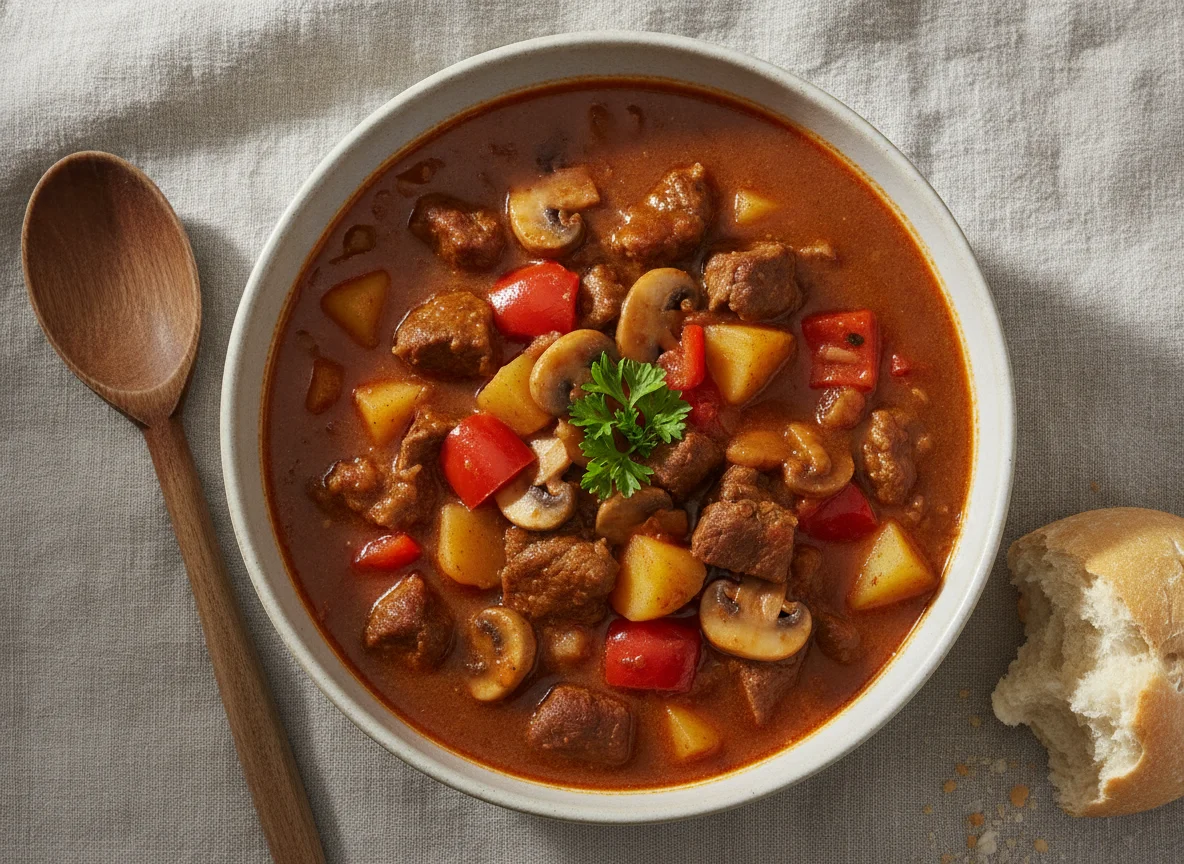 Gulaschsuppe mit Rindfleisch und Gemüse photo