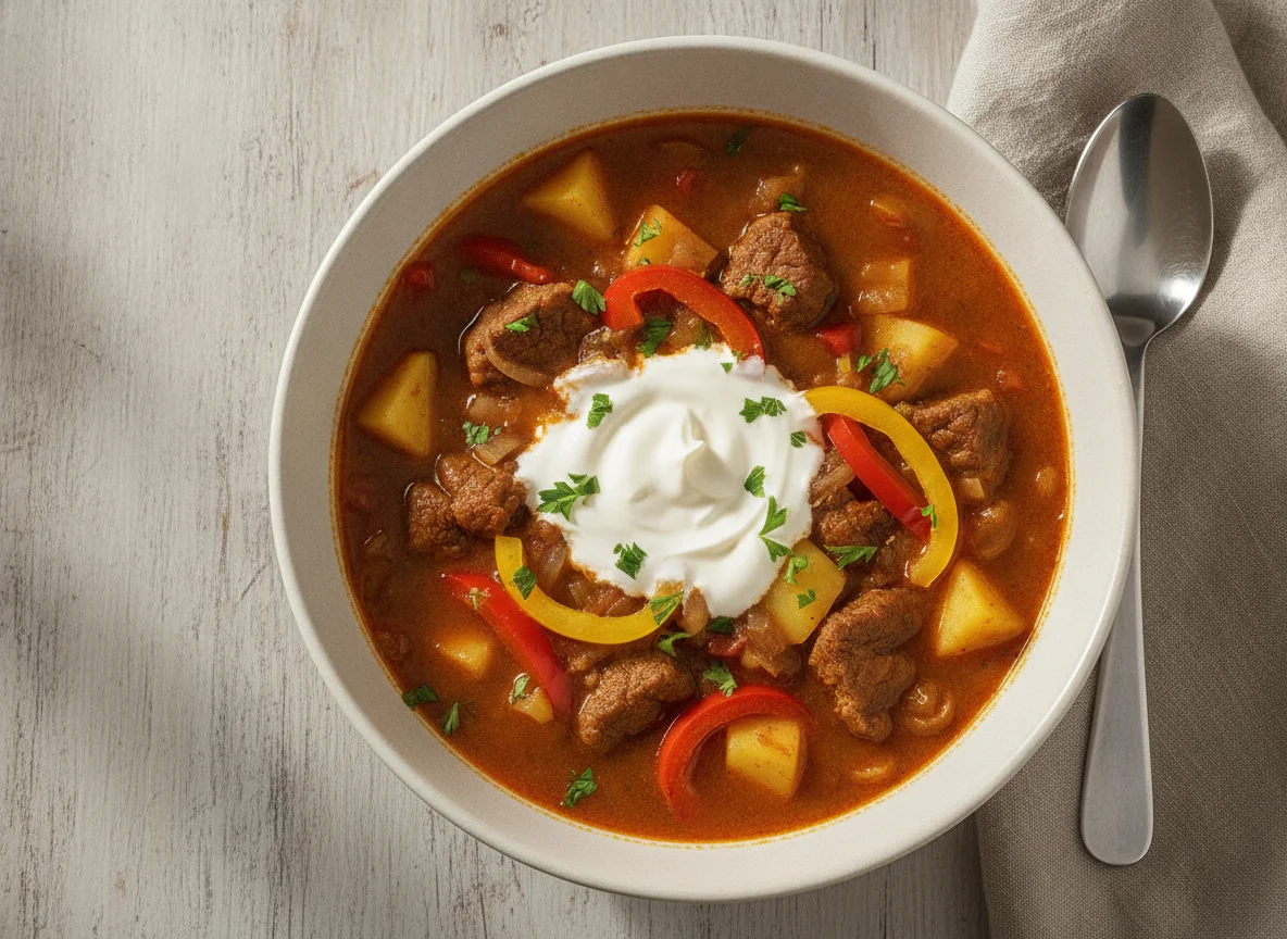 Gulaschsuppe mit Sahne photo
