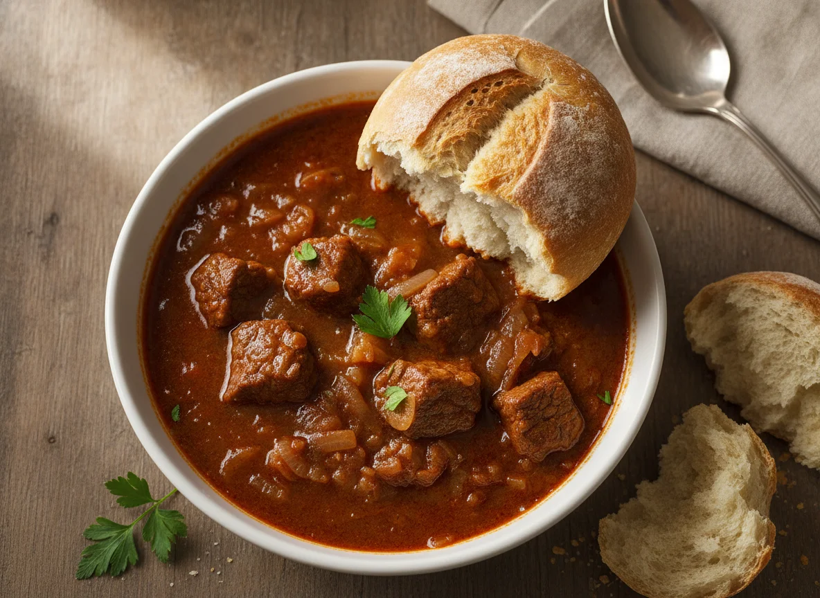 Gulaschsuppe mit Semmel photo
