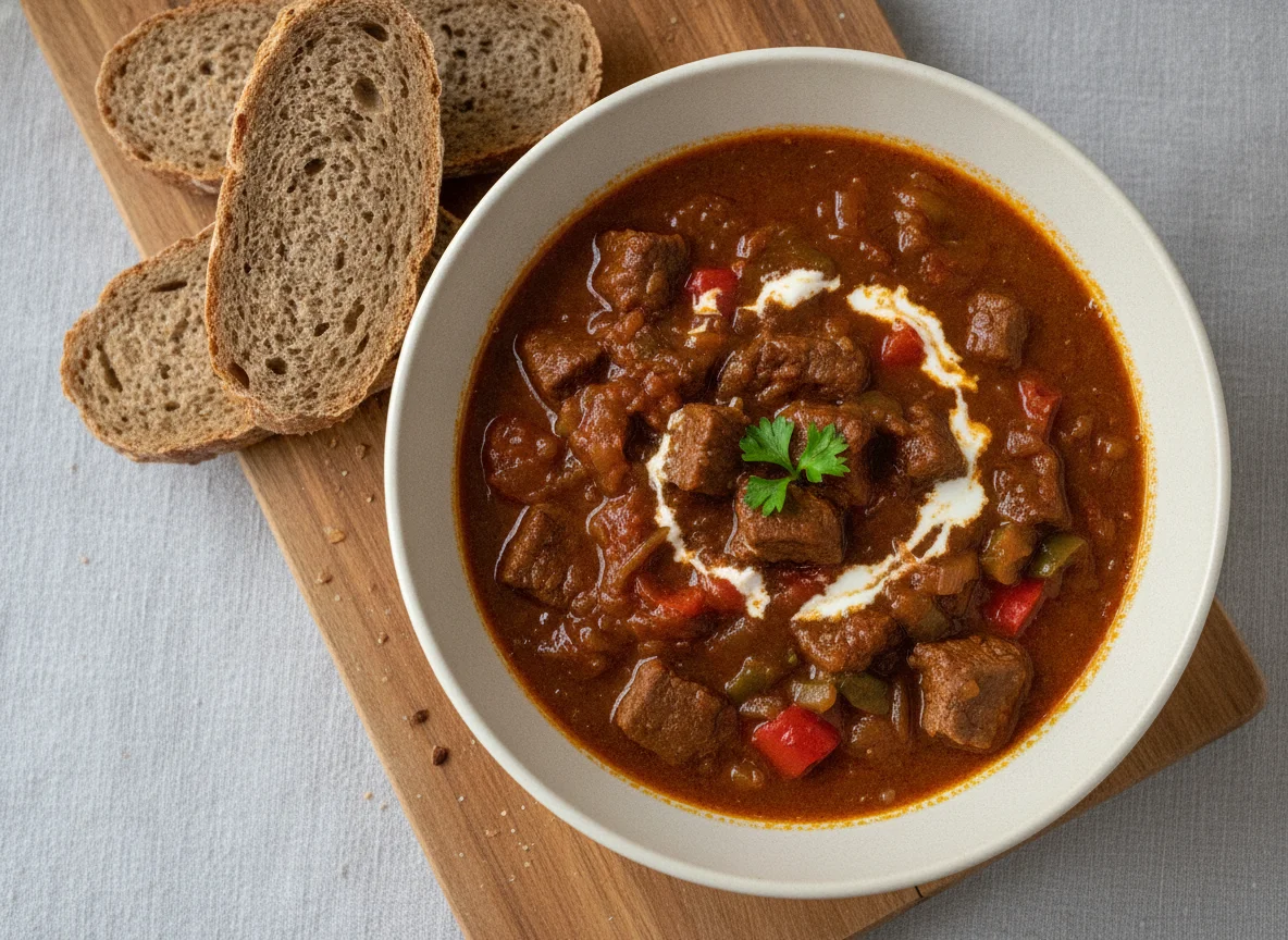 Gulaschsuppe mit Vollkornbrot photo