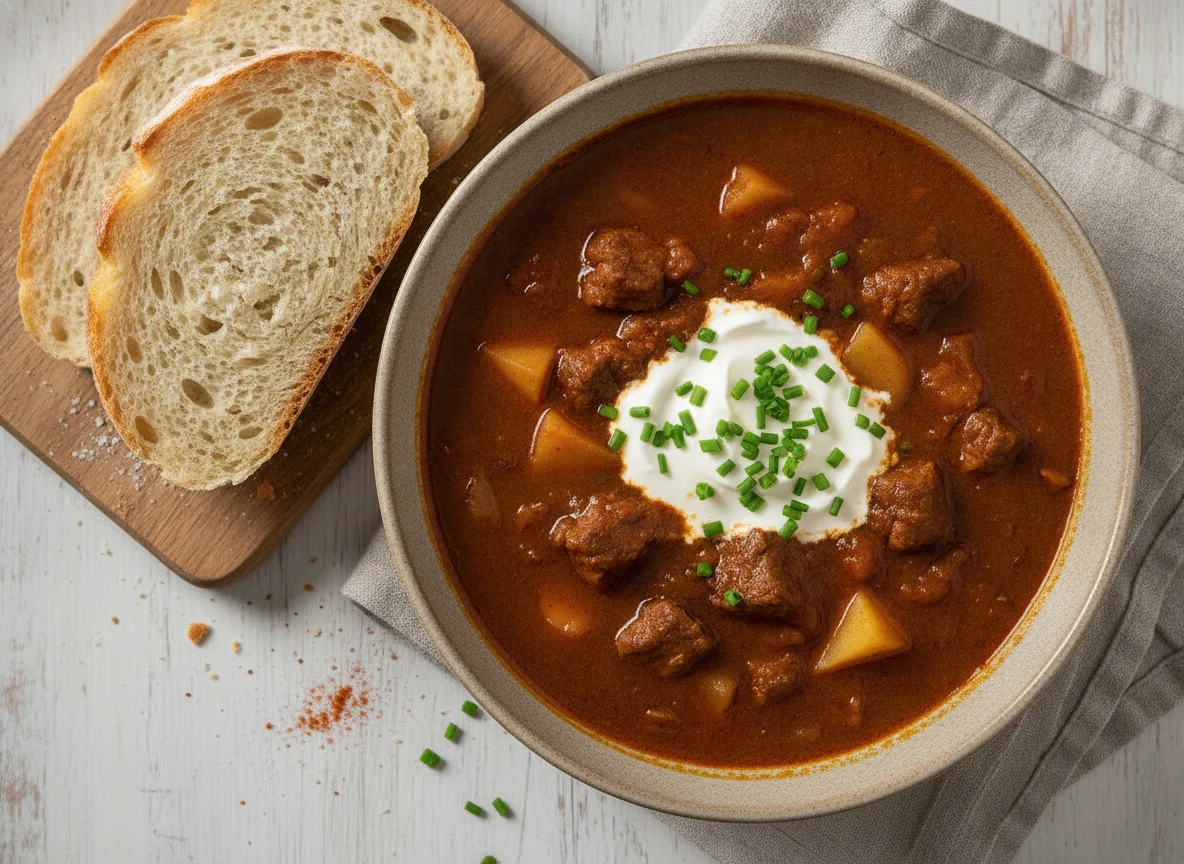 Gulaschsuppe mit Weißbrot photo