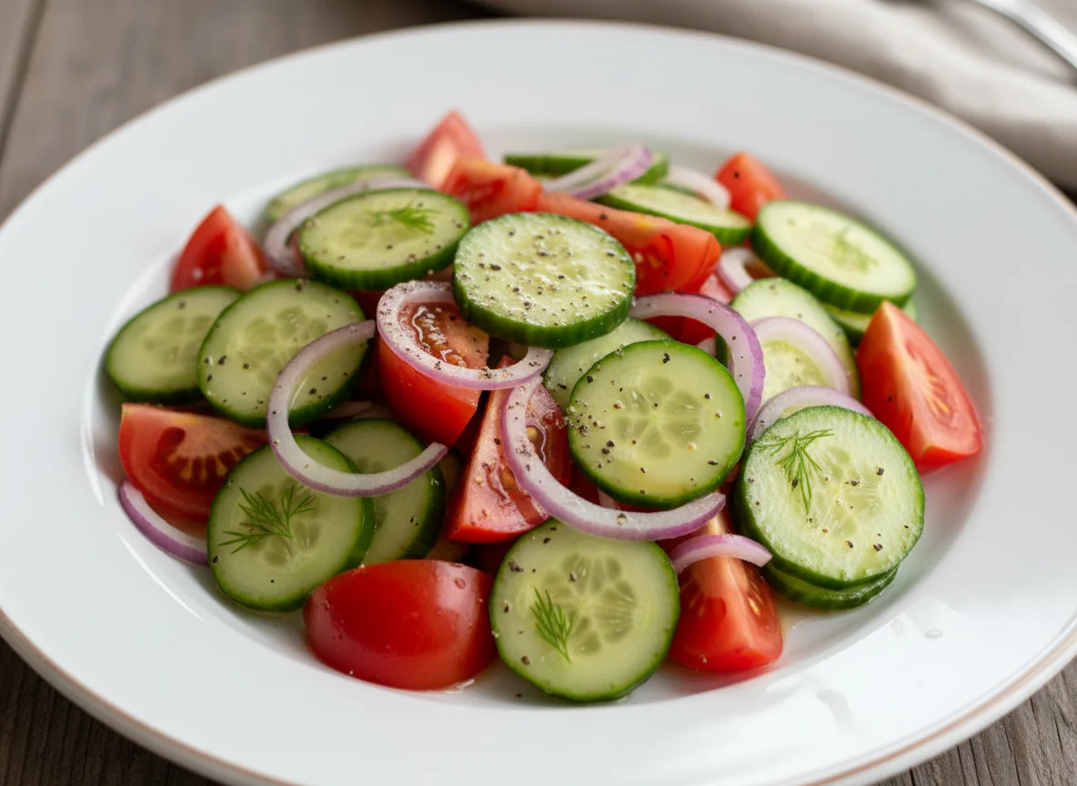 Gurken- und Tomatensalat mit Zwiebeln photo