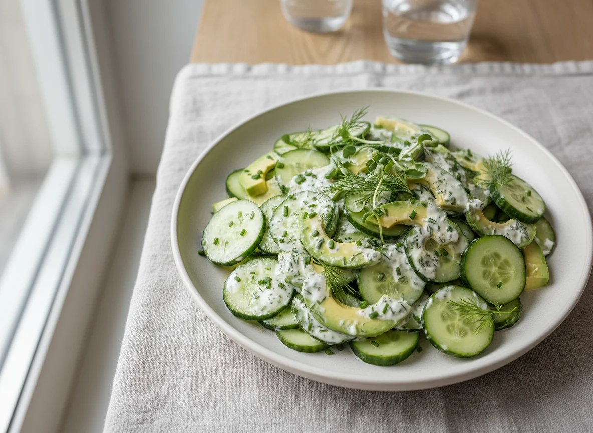 Gurken-Avocado-Salat mit Dressing photo