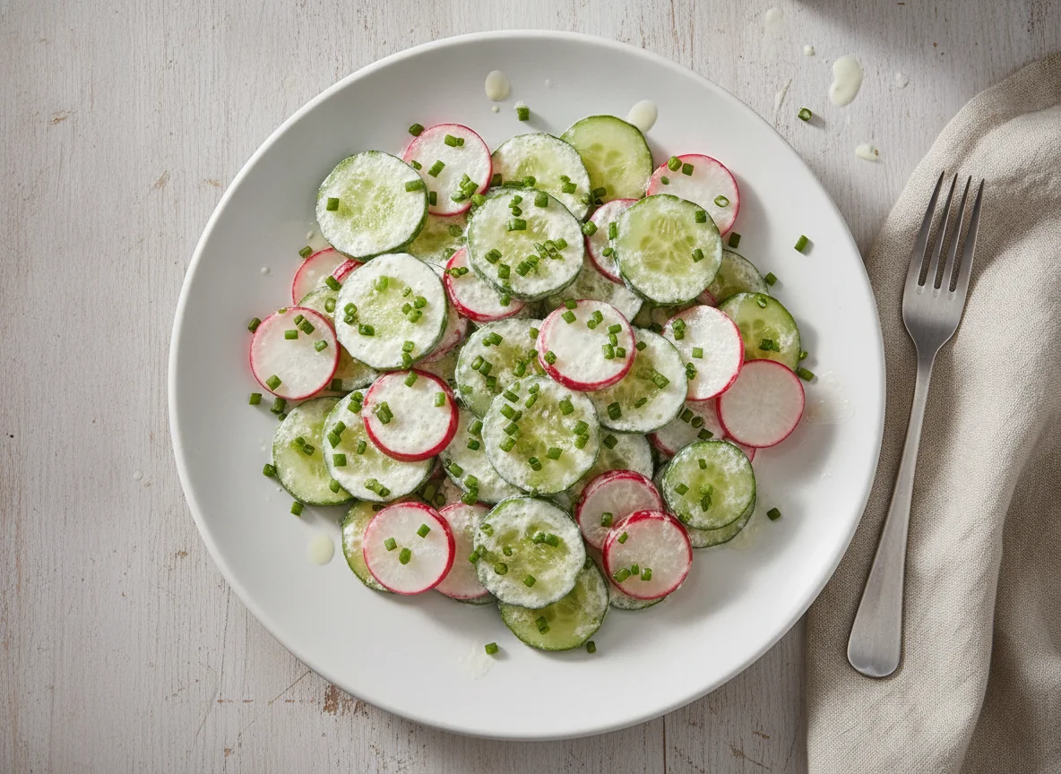Gurken-Radieschen-Salat mit Sahnedressing photo