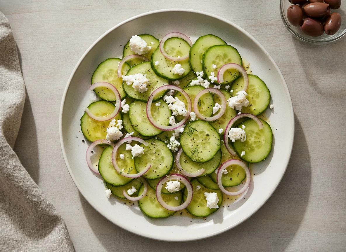Gurkensalat mit Feta und roten Zwiebeln photo