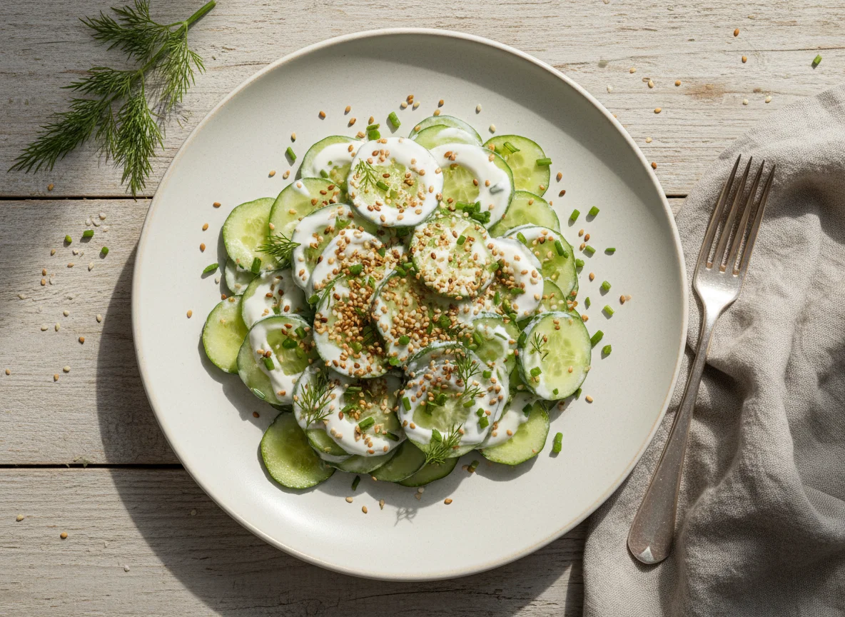 Gurkensalat mit Joghurt-Dressing und Sesam photo