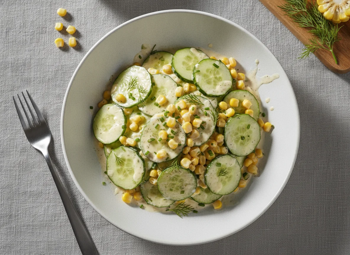 Gurkensalat mit Mais und Sahnedressing photo