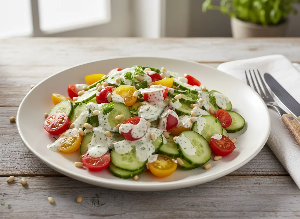 Gurken-Tomaten-Salat mit cremigem Dressing photo