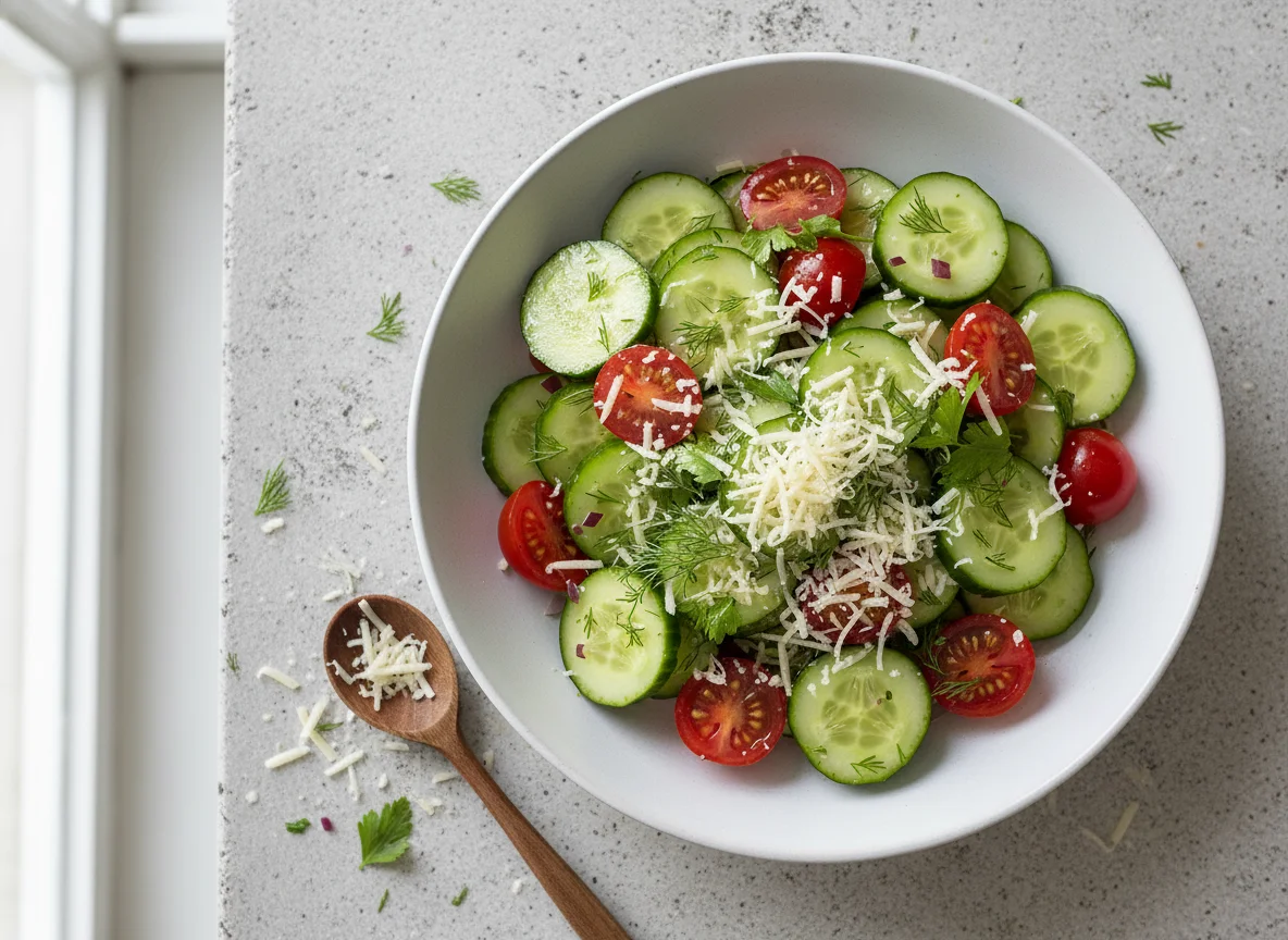 Gurken-Tomaten-Salat mit Käse photo