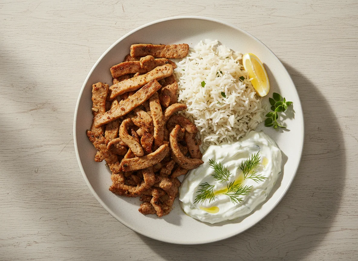 Gyros mit Reis und Tzatziki photo