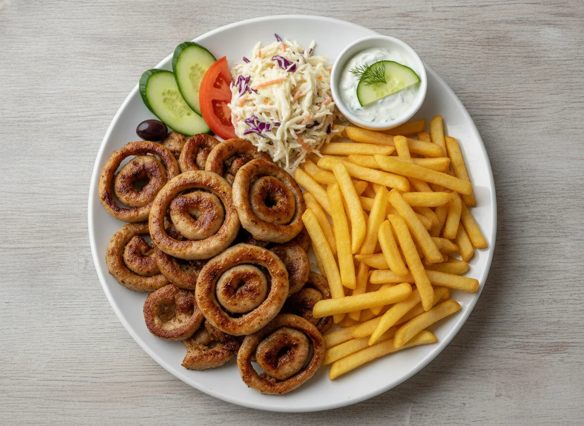 Gyros Teller mit Pommes und Krautsalat photo
