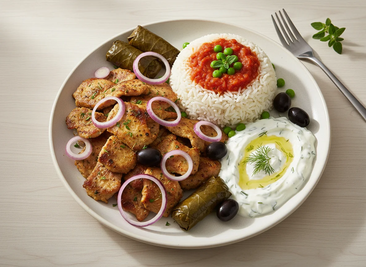 Gyros-Teller mit Reis und Zaziki photo