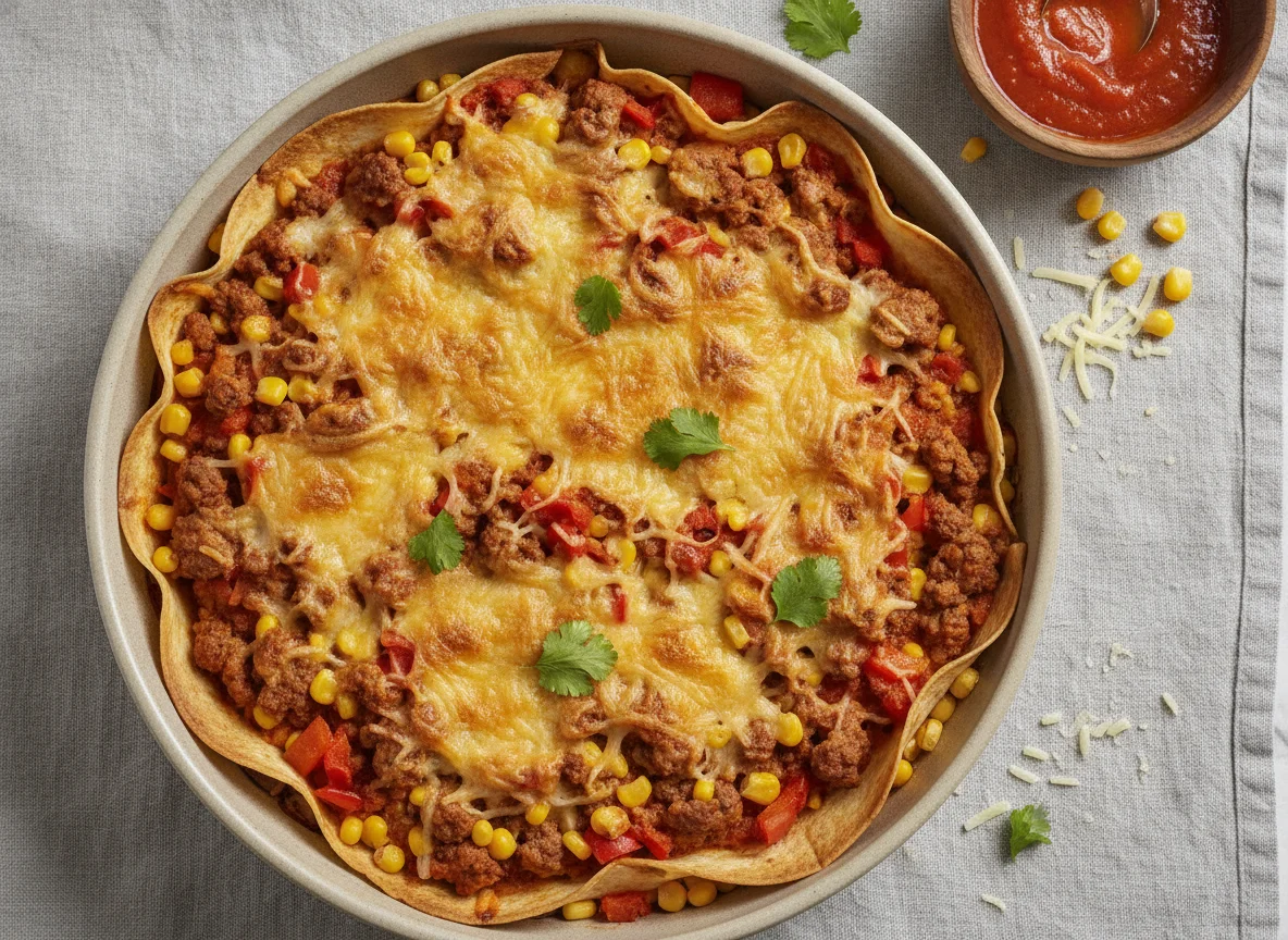 Hackfleisch-Auflauf mit Tortillas photo