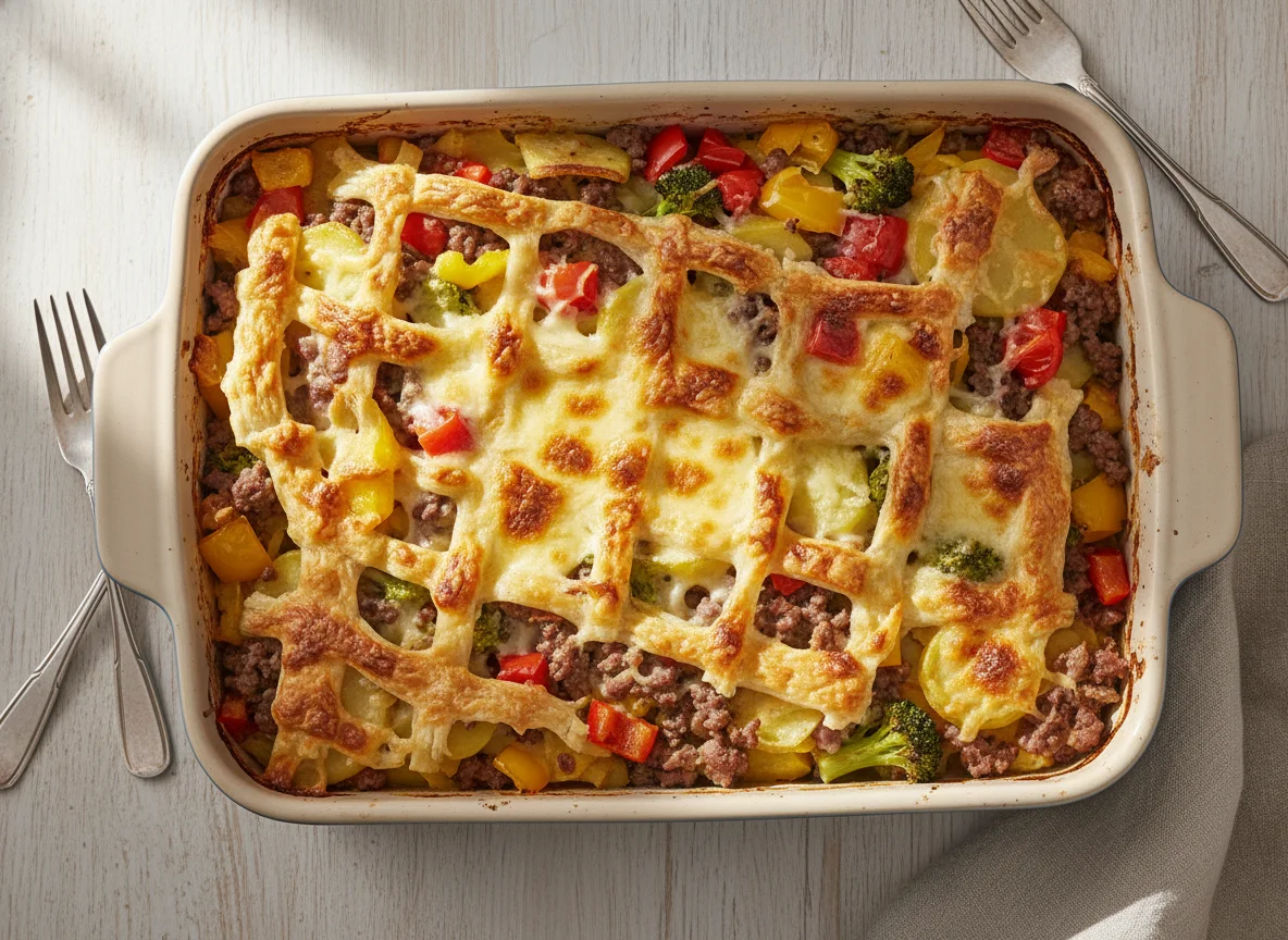 Hackfleisch-Kartoffel-Auflauf mit Gemüse photo