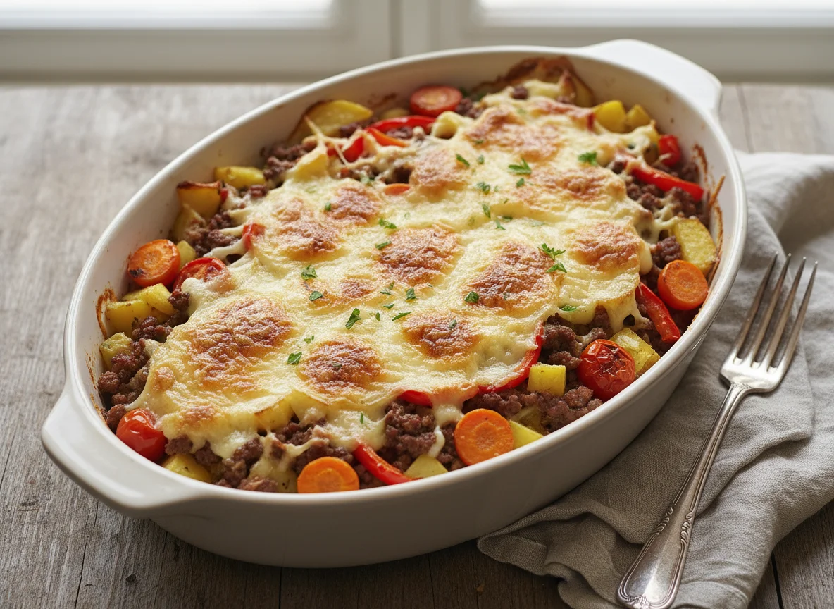 Hackfleisch-Kartoffel-Auflauf mit Käse photo