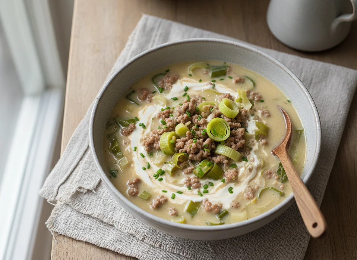 Hackfleisch-Lauch-Suppe photo