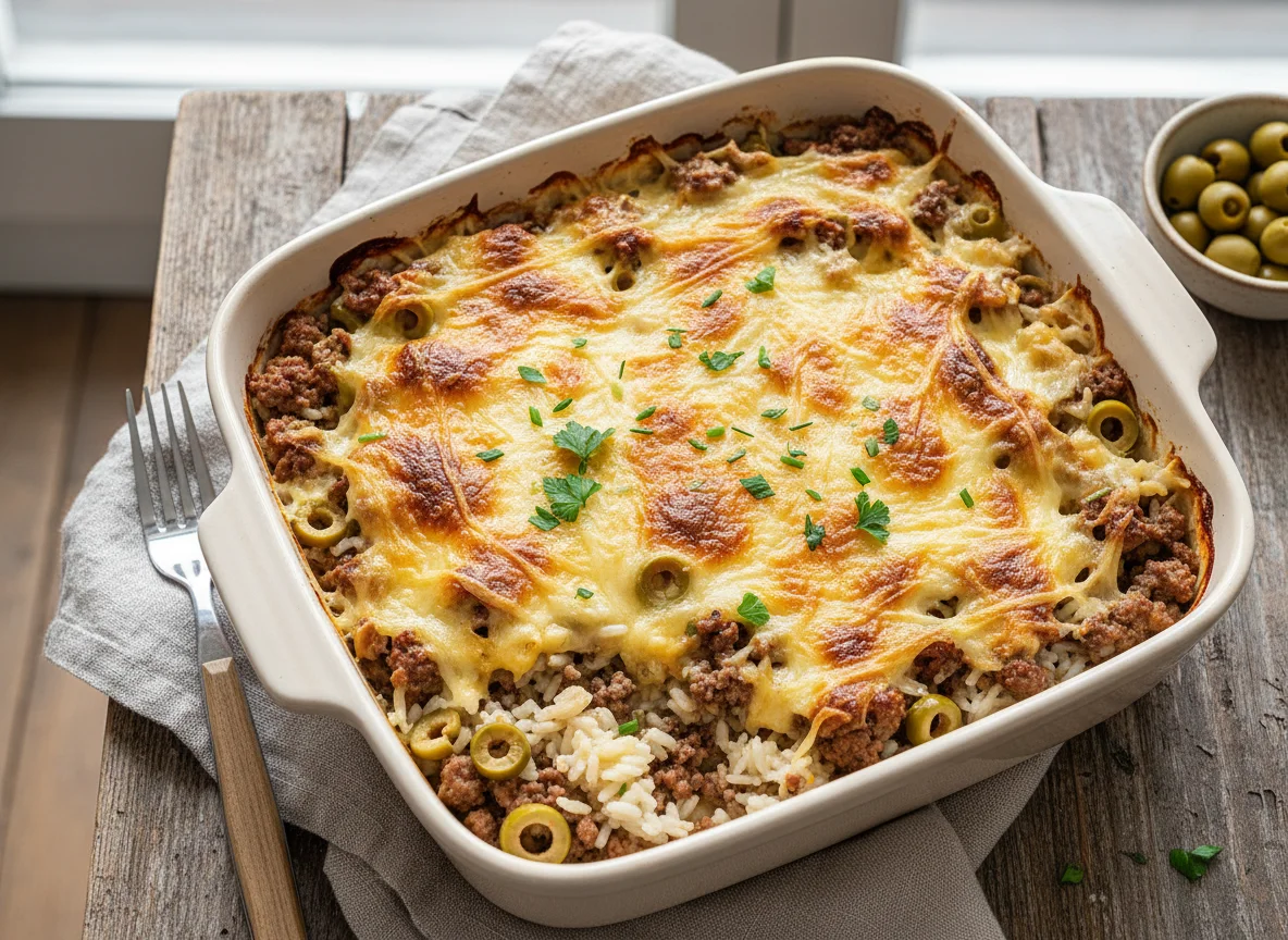 Hackfleisch-Reis-Auflauf mit Käse photo