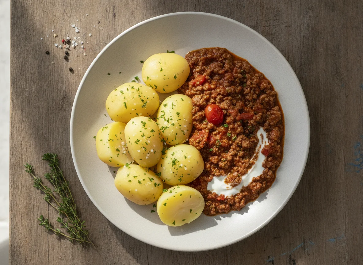 Hackfleischsauce mit Salzkartoffeln photo