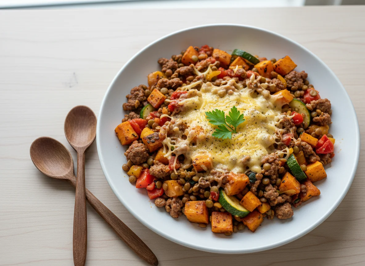 Hackfleisch-Süßkartoffel-Linsen-Pfanne photo