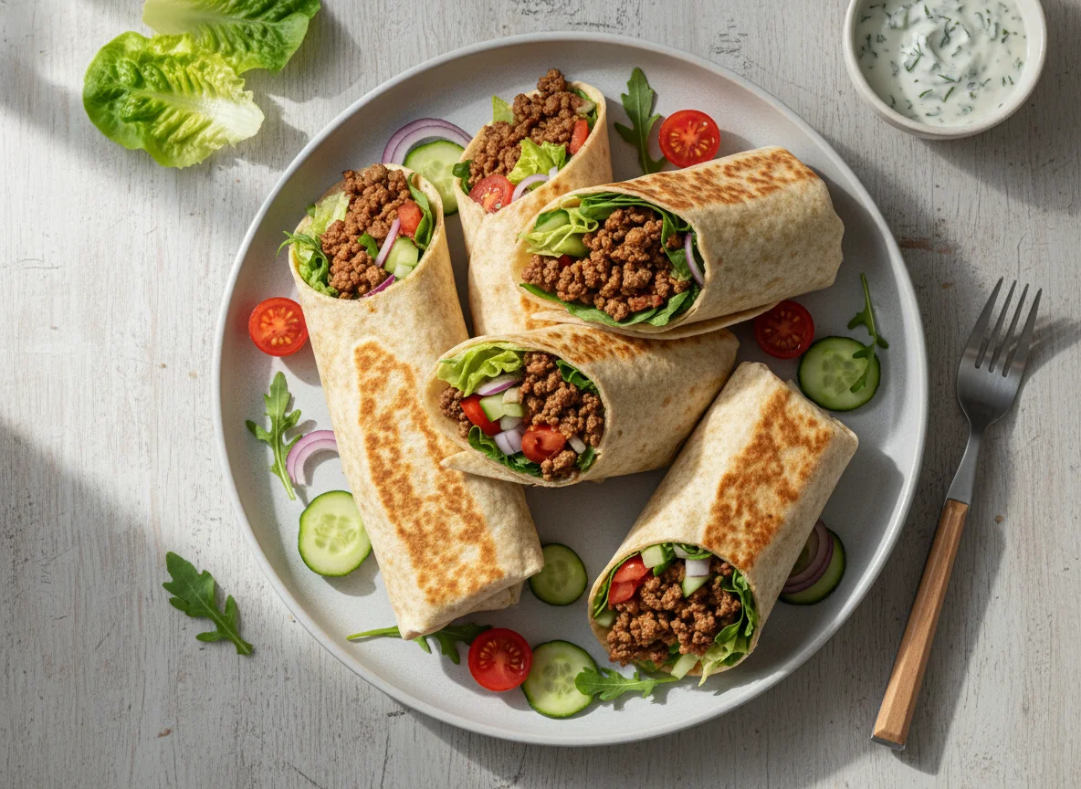 Hackfleisch-Wraps mit Salat photo
