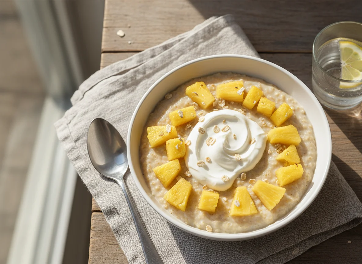 Haferbrei mit Ananas und Joghurt photo
