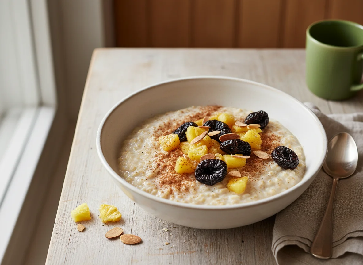 Haferbrei mit Ananas und Trockenpflaumen photo
