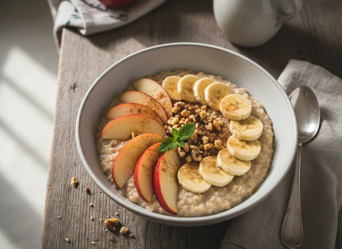 Haferbrei mit Apfel und Banane photo