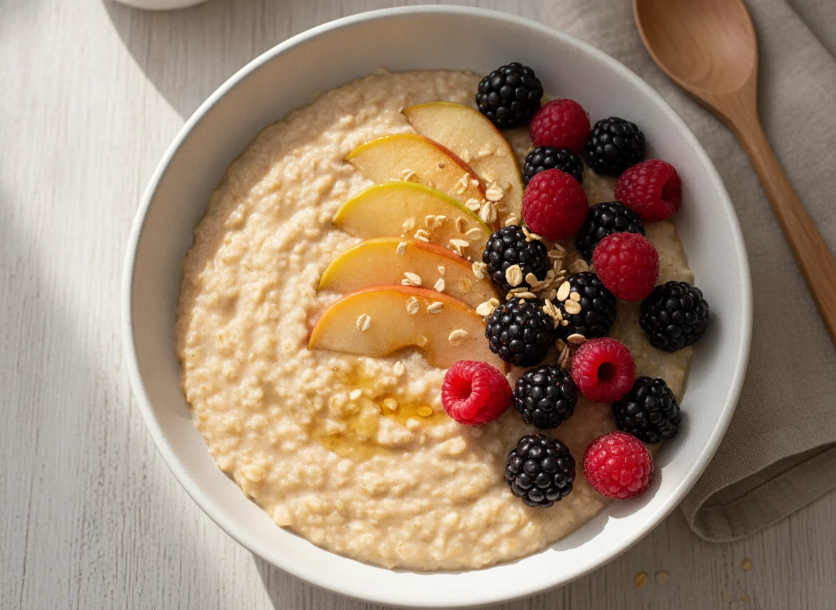 Haferbrei mit Apfel und Beeren photo