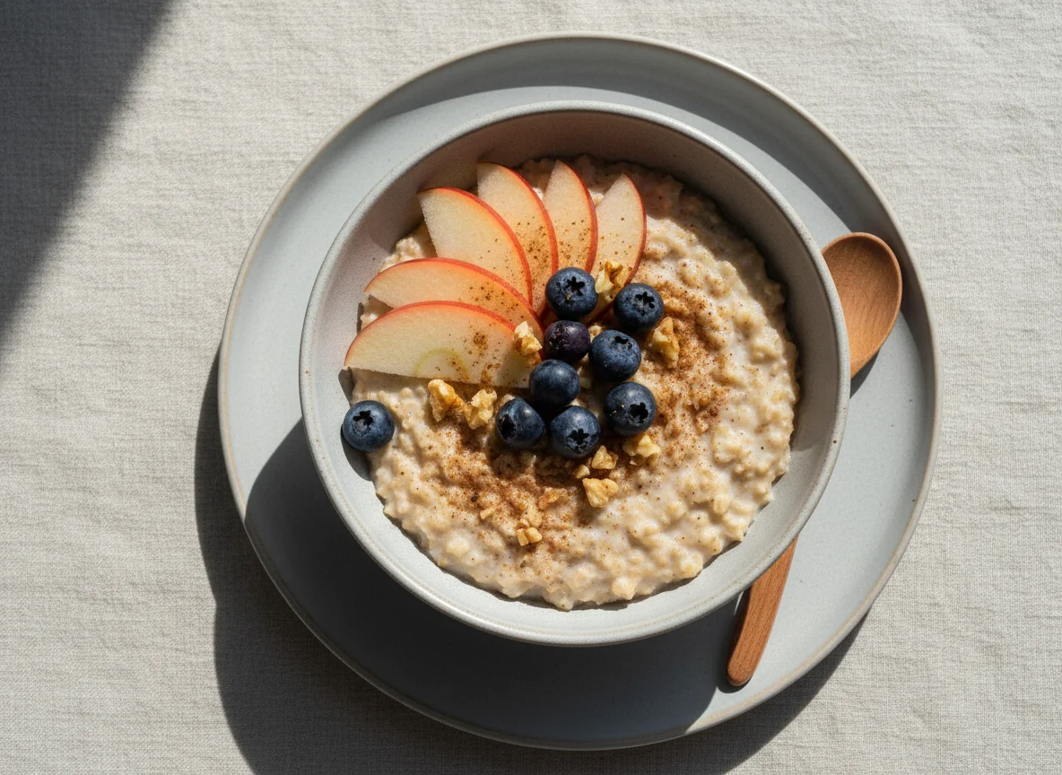 Haferbrei mit Apfel und Blaubeeren photo
