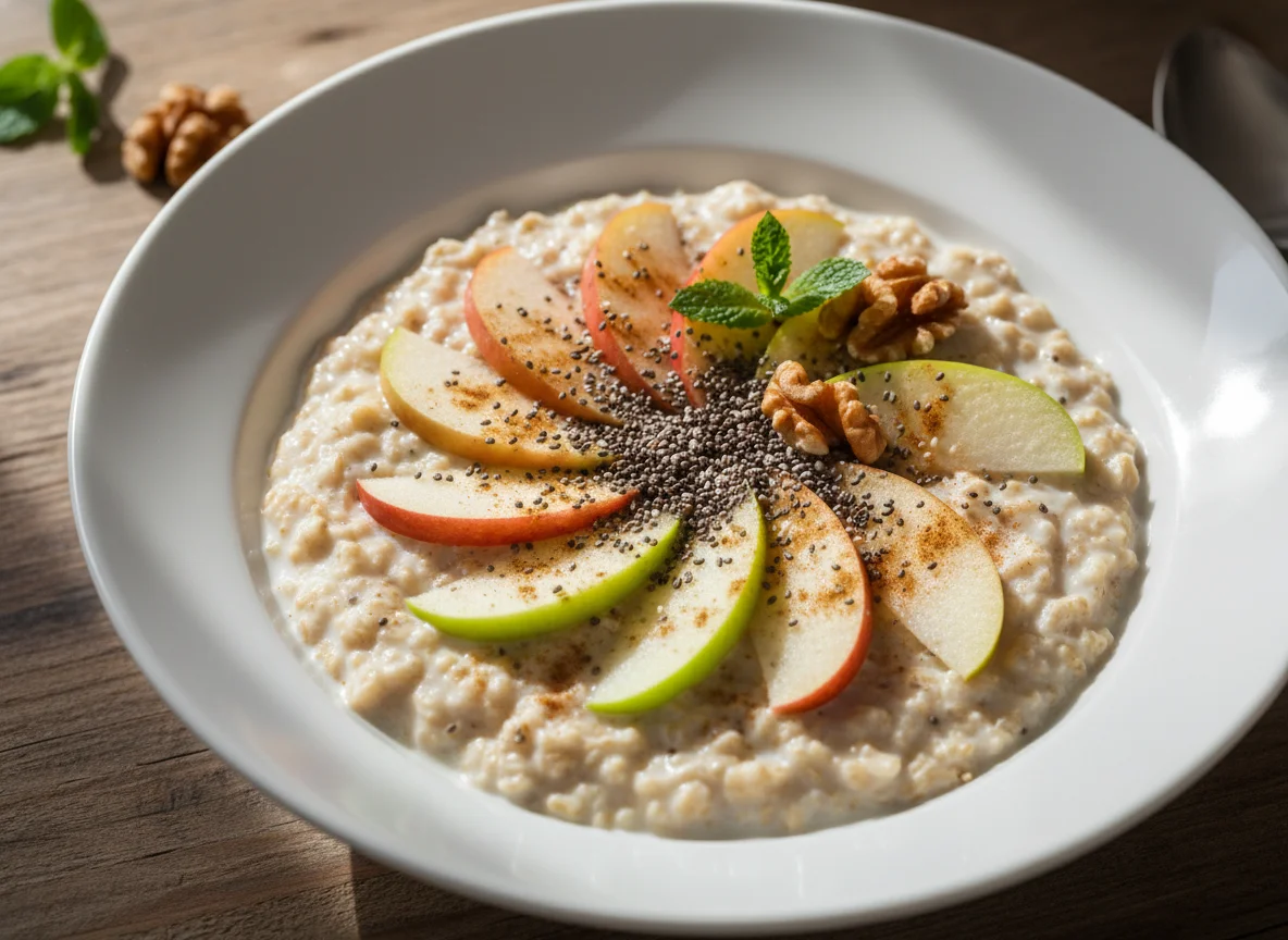 Haferbrei mit Apfel und Chiasamen photo